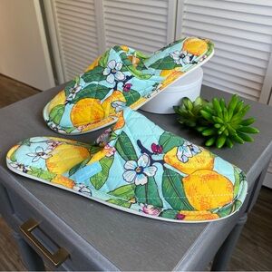 Vera Bradley Lemon Grove Cotton Quilted Travel Slippers